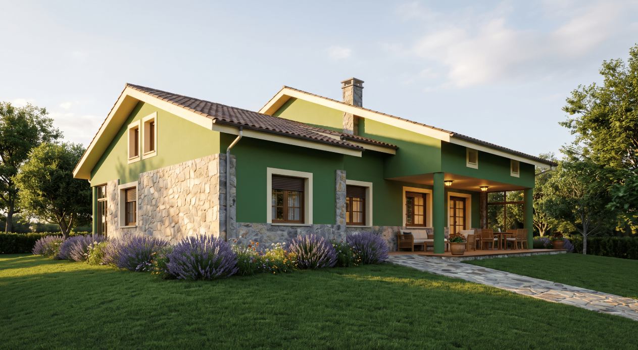 Casa Rural El Ferjo en La Isla, Colunga, con la Sierra del Sueve al fondo